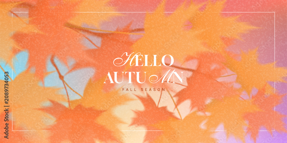 Naklejka premium Abstract autumn gradient style banner. Vector autumn background with orange foliage of maple for decoration seasonal sale, advertising, branding, promotion, cards. Trendy gradient card. Fall season.