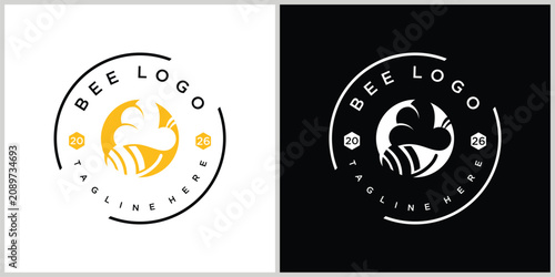 Foto bee logo enclosed in a circle, symbolizing community, teamwork, productivity, and harmony through a clean and balanced design