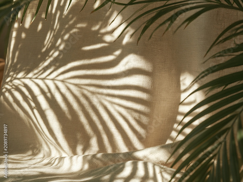 Palm Frond Shadow Patterns on Sunlit Fabric Macro