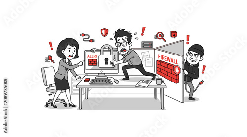 Tableau sur toile Cybersecurity breach alert, hacker attempts to bypass firewall protection