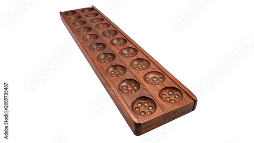Canvastavla Set of wooden gaming checkers pieces in wooden tray isolated on a transparent ba