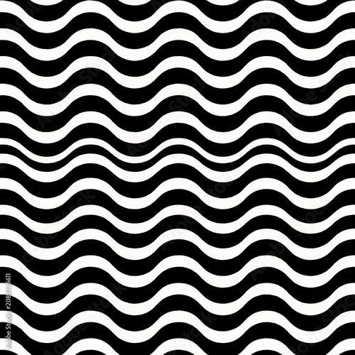 Seamless pattern with undulating black and white wavy lines