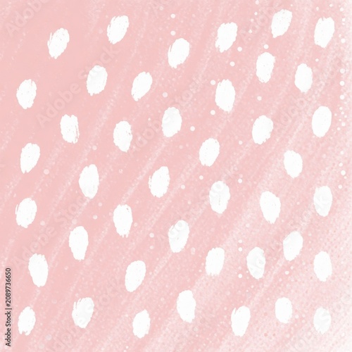 Soft pink textured background with hand painted white polka dots