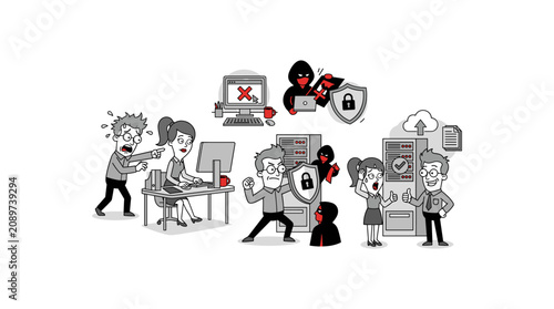 Fotografija Cyber security protection concept showing it team defending servers against hacker attacks