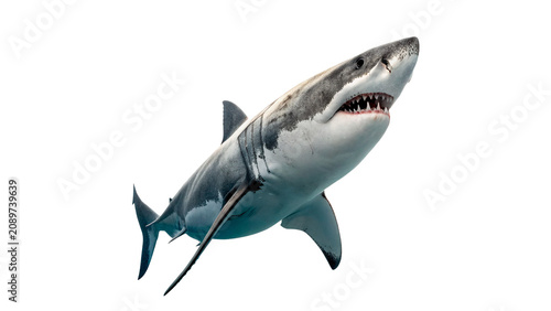Schilderij op canvas Wild dangerous predatory great white shark aquatic animal isolated on a transpar