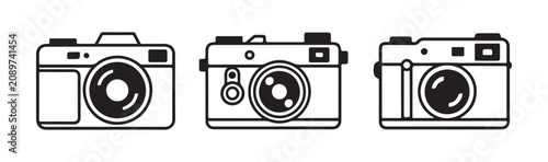 Quadro su tela Classic vintage retro camera icon set featuring three different rangefinder camera styles