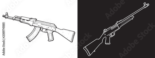 Schilderij op canvas Assault rifle and classic semi-automatic rifle vector illustrations for military