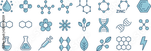 Cuadro en lienzo Science and chemistry vector line icons set featuring molecules dna strands labo