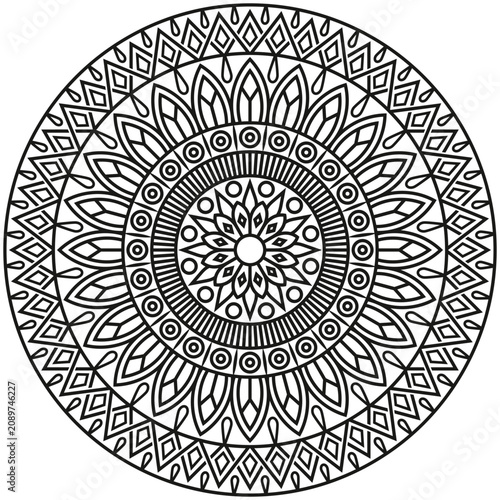 Elegant black mandala ornament with intricate floral geometric pattern. Premium decorative vector design in EPS format for print, branding, invitations, and creative projects.