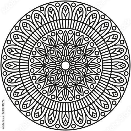 Elegant black mandala ornament with intricate floral geometric pattern. Premium decorative vector design in EPS format for print, branding, invitations, and creative projects.