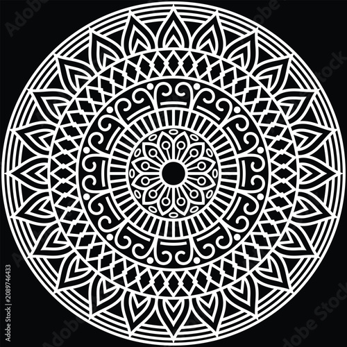 Elegant black mandala ornament with intricate floral geometric pattern. Premium decorative vector design in EPS format for print, branding, invitations, and creative projects.