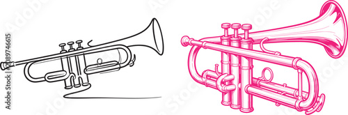 Wall Mural Trumpet musical instrument vector illustrations in minimalist black line and det