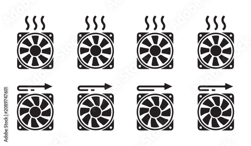 Bild auf Leinwand Computer cooling fan icons showing heat dissipation and air circulation in modern systems