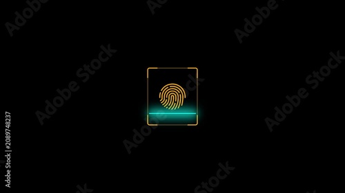 Scanner icon animation isolated scanner neon shine icon animation.fingerprint biometric scanning animation.Biometric scanning.Motion graphics of verified concept,4k quality fingerprint icon animation