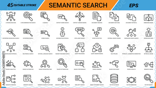 Фотография Semantic search line icons set