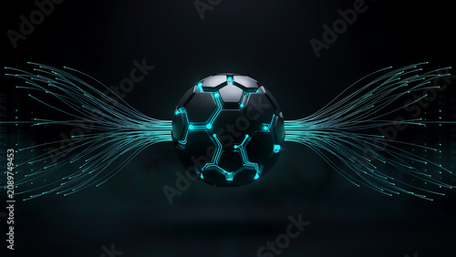Futuristic abstract sphere with digital network connections, technological energy orb with glowing nodes and data lines