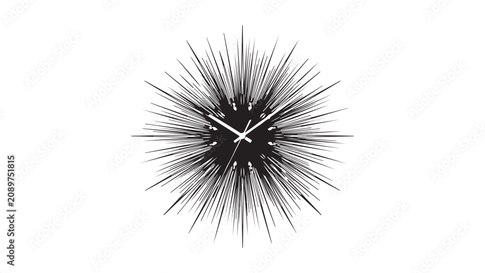 Obraz premium Modern Abstract Black and White Clock with Radial Starburst Effect