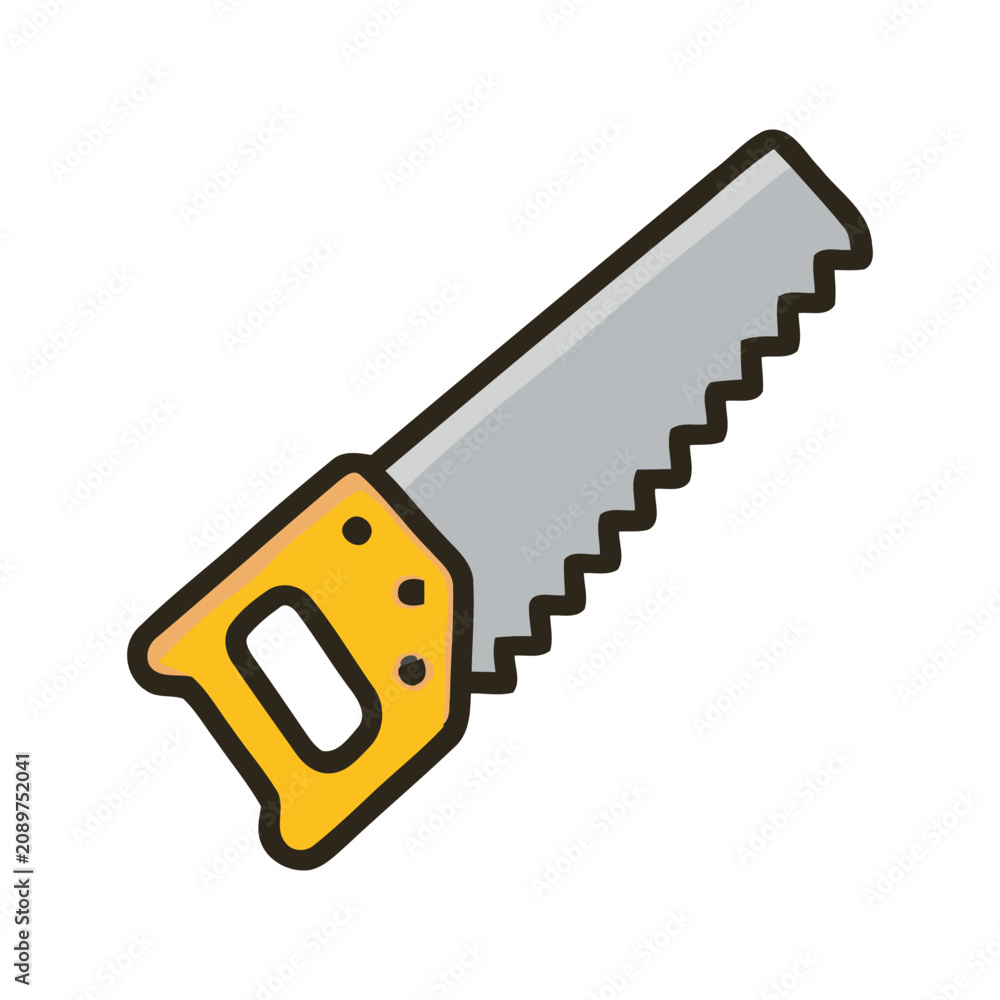 Фотография Yellow handled serrated handsaw tool.