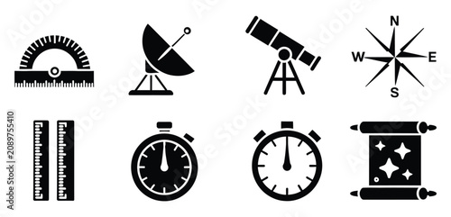 Fotografija Nautical Navigation Icon with Marine Compass, Ship Wheel, Sextant, Maritime Timekeeping Tools, and Editable Vector Illustration
