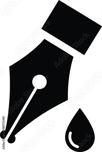 Silhouette design featuring a classic fountain pen nib with ink vector