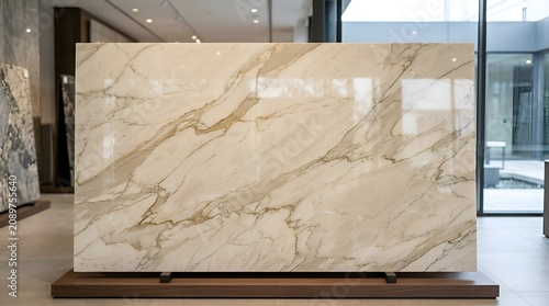 Elegant Beige Marble Slab with Golden Veins - Luxury Natural Stone Material