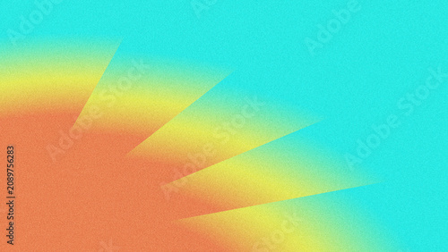 Tableau sur toile Textured grainy noise abstract backdrop featuring radiating sunburst wedge shapes with smooth orange, yellow, lime gradient streaks against a solid cyan teal base