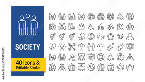 Society web icons in line style. Team, group, people, teamwork, social, association, cooperation, collection. Vector illustration.
