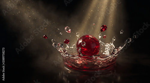 Dramatic Splash of Red Liquid with Illuminating Rays