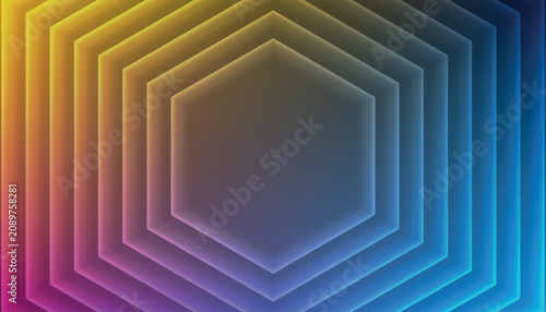 Trendy colorful gradient abstract background with elegant parallel hexagon lines decoration. Minimalist design with overlapping glowing geometric line elements. Vector illustration eps. 3