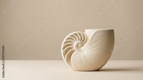 Minimalist nautilus shell shaped ceramic display podium for product staging