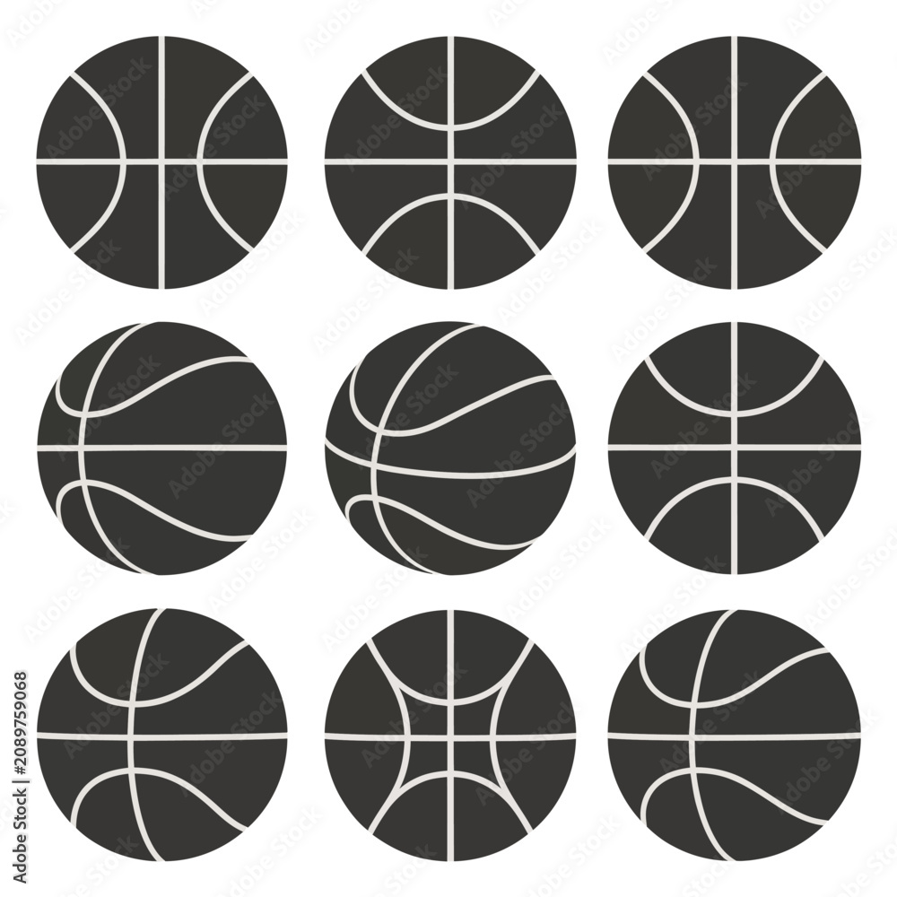 Obraz premium Black Basketball Icons on White Background
