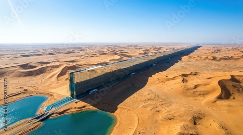 Aerial view of the line, a futuristic linear city project in saudi arabia
