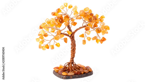 Fotografía Decorative golden crystal gemstone tree figurine statue ornament isolated on a t