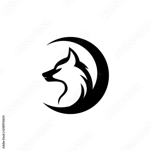A vector graphic of a luxurious minimalist logo combining a crescent moon with the side profile of a wolf. This vector is perfect for company logos, T-shirt designs, esports logos, business branding, 