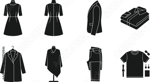 Photos Collection of clothing line vector silhouettes fashion apparel and retail shop i