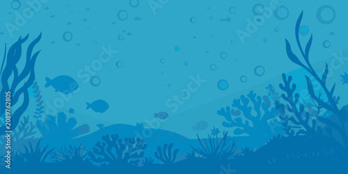 Photos Underwater scene with coral fish and seaweed vector illustration