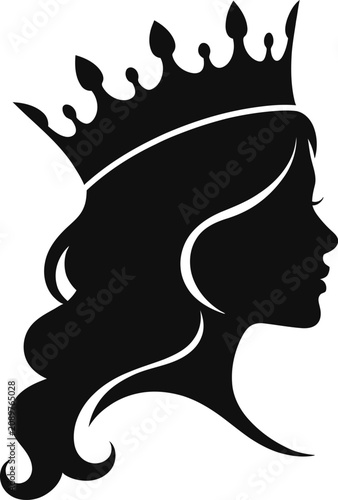 Foto Queen Silhouette Wearing Crown on White Background