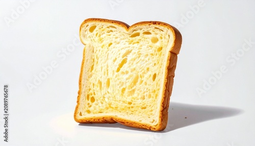 Golden-brown loaf of bread with glossy crust and airy interior on white background, detailed texture highlighting craftsmanship, warmth, and artisanal baking perfection.