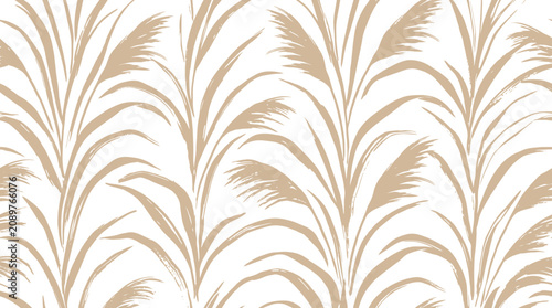 Fényképezés A hand drawn botanical seamless pattern showcases various plants and leaves in a natural setting with a decorative design