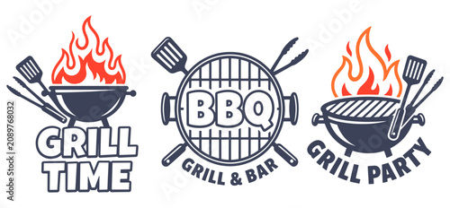 Foto BBQ master grill logotype design set, master griller badge and barbecue design e