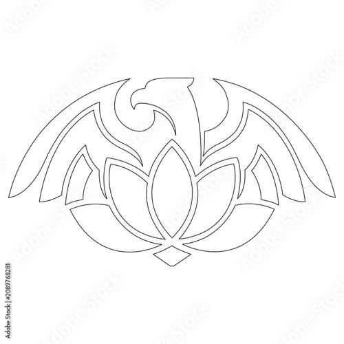 Halftone Dot Eagle Lotus Line Art Logo Vector for Premium Wellness Spa Yoga Brand Identity.