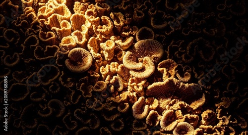 A closeup view of a brain coral reef with intricate details and textures