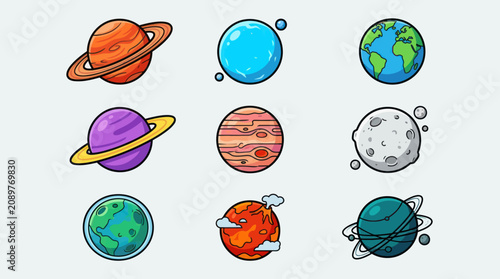 Fotografie Colorful planets and celestial bodies collection