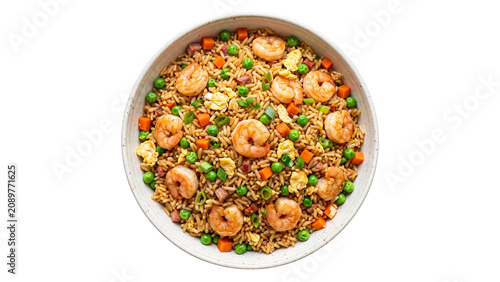 Cuadro en lienzo Shrimp fried rice in a ceramic bowl on transparent background