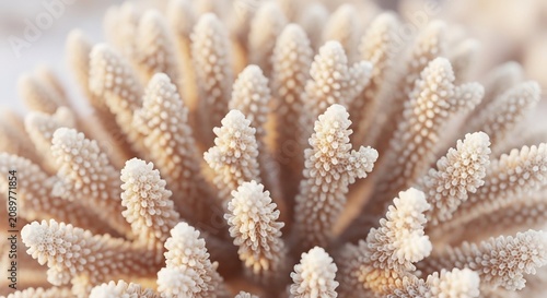 Closeup of a beige coral with small white bumps on its surface