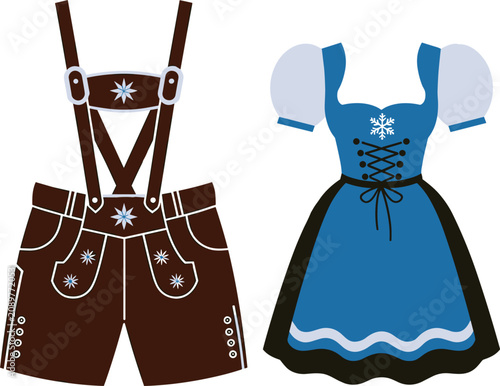 Cuadro en lienzo Traditional Bavarian Oktoberfest leather lederhosen and blue dirndl dress costum