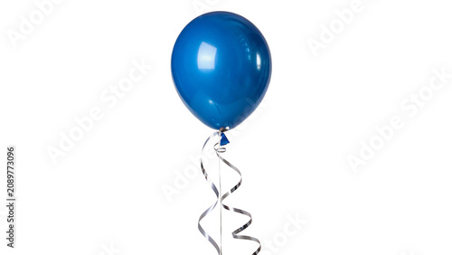Foto Single bright blue helium party balloon string isolated on a transparent backgro