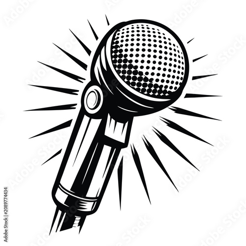 Retro old school microphone icon, vintage symbol for music and podcasting platforms