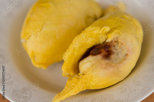 Closeup to Durian and durian fruit is rotten.  