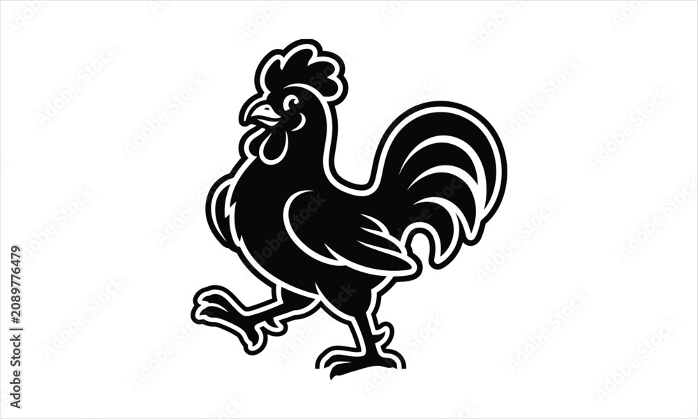 Fototapeta premium Funny Rooster Silhouette Vector Bundle, Cute Quirky Cartoon Chicken Clipart for T-Shirt Design, 